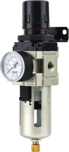 Vista 14 de Regulador de presión de aire SNS rosca hembra 1/8 NPT 0-150 PSI ajustable, con soporte y manómetro AR2000-N01