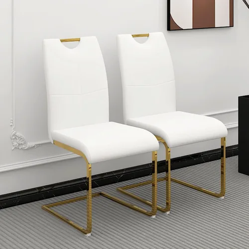 Vista 18 de Juego de 2 sillas de comedor, modernas sillas de comedor de piel sintética con respaldo alto, patas de metal, sillas tapizadas modernas para cocina