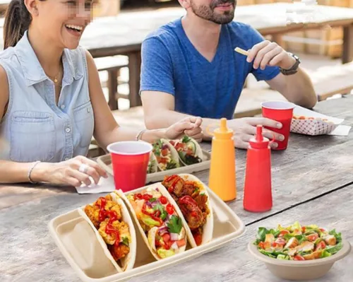 Vista 6 de Ebonee Soportes desechables para tacos con 3 divisores, platos de papel para 3 tacos, recipientes de papel para platos de tacos de fiesta