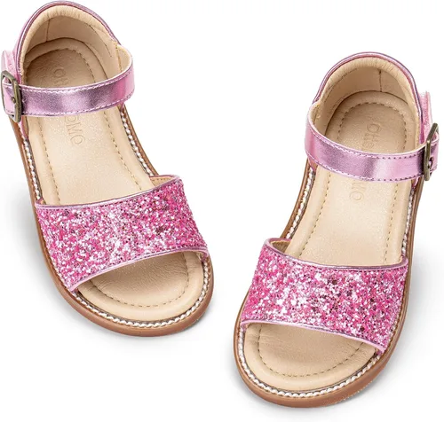 Vista 63 de Sandalias de verano para niñas con puntera abierta, sandalias planas de princesa con suela cómoda D742 Oro