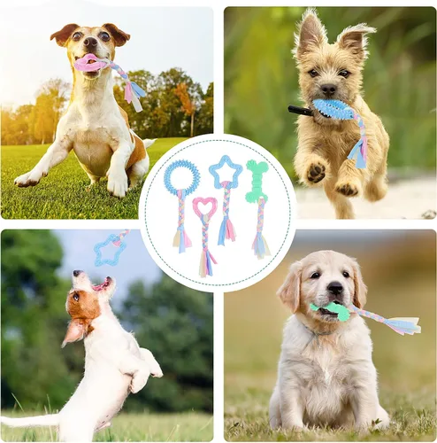 Vista 8 de Cobee Juguetes masticables de dentición para cachorros, 4 piezas de cuerdas interactivas de algodón para perros pequeños, juguetes de goma