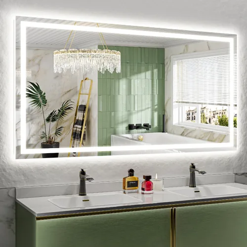 Vista 30 de Espejo de baño LED de 24x30 pulgadas con luces, espejo de tocador frontal y retroiluminado para pared de baño con 3 colores, regulable