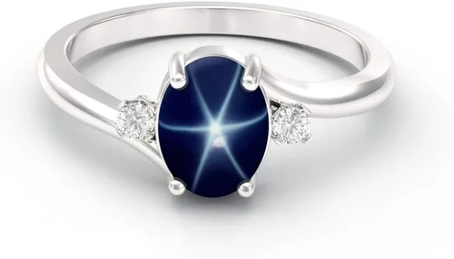 Vista 2 de Anillo de plata de ley 925 con zafiro azul auténtico, detalles de zafiro blanco