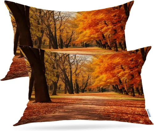 Vista 36 de Batmerry Autumn Forest Throw Pillow Covers, Yellow Orange Foliage in Fall Park Decorative Pillow Covers Digital Printing Blended for Couch Sofa Bed