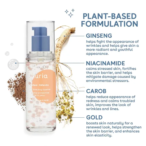 Vista 4 de Nuria - Defiende la esencia protectora de la piel, esencia facial ligera rica en antioxidantes con ginseng, algarroba y niacinamida, 1.7 fl oz/1.7