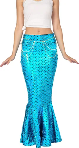 Vista 4 de Spooktacular Creations Disfraz de falda de sirena brillante con holograma metálico para adultos, juego de rol
