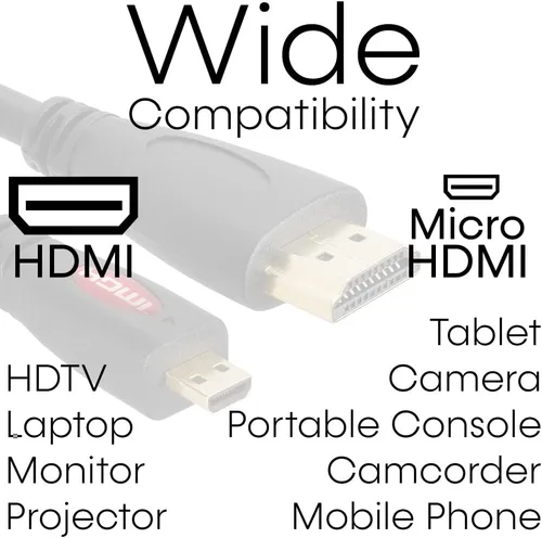 Vista 5 de Cmple - Cable micro HDMI a HDMI de 3 pies, cable micro HDMI macho a macho 4k para cámara de captura de tarjeta, cámara de vídeo, cámara de acción