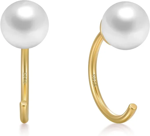 Vista 26 de CHIC & ARTSY Aretes de medio aro de plata de ley 925 para mujer, juego de aros pequeños con barra de bola, estrella, luna y perla, ligeros, ajuste