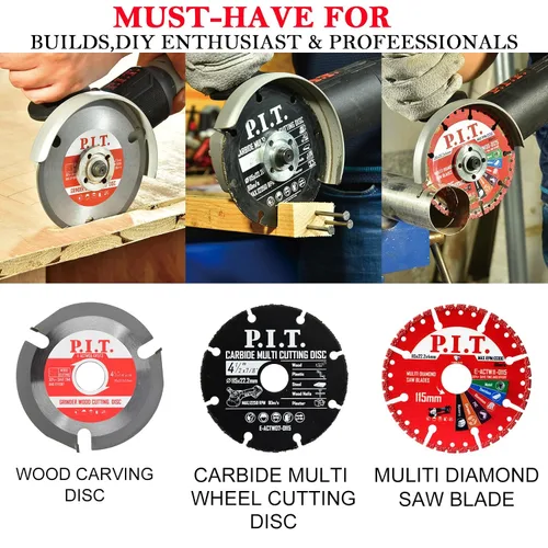 Vista 2 de P.I.T. Rueda de corte multimaterial de 4 1/2 pulgadas para amoladora angular, juego 3 en 1 7/8-Inch Arbor,Diamond Saw Blade for Metal,Carbide