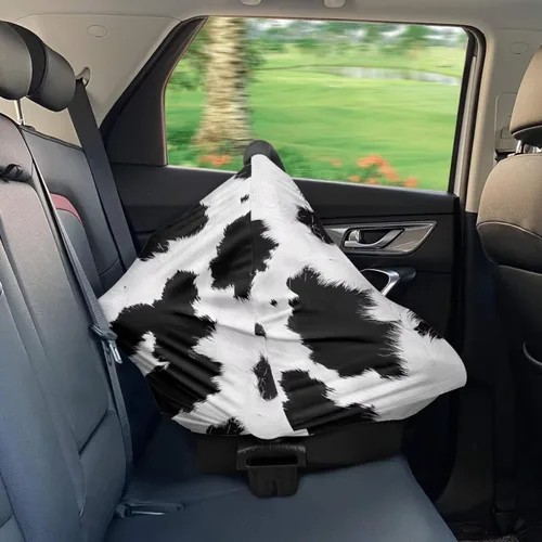 Vista 5 de Forchrinse Black and White Cow Print Nursing Cover Breastfeeding Scarf Soft Car Seat Cover for Babies Girls Infant Carseat Multi-Use Cover