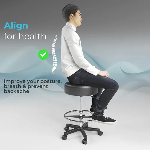 Vista 3 de Luxton - Taburete ergonómico con ruedas, doble acolchado y espuma viscoelástica, ajustable para spa, silla de escritorio con silla giratoria