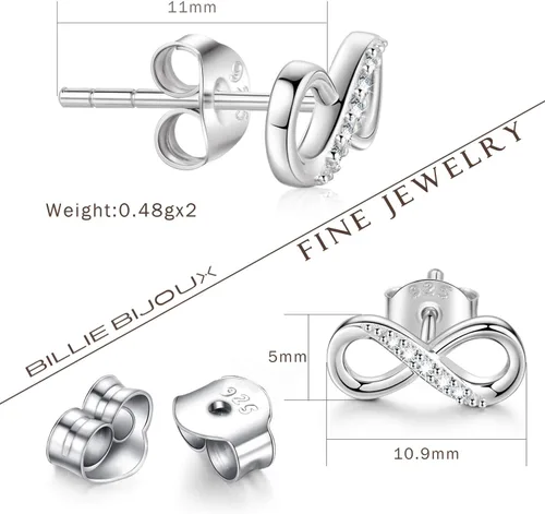 Vista 2 de Aretes de plata de ley 925 para mujer, diseño de infinito, corte redondo, circonita cúbica