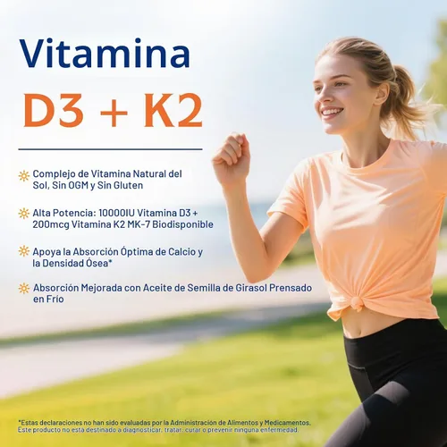 Vista 3 de Innate Vitality Vitamina D3 K2, vitamina D3 de alta potencia 10000iu 120