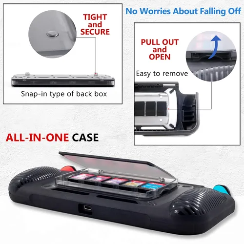 Vista 5 de Protective Case for Nintendo Switch Grip Case with 7 Storage Slots for Game Cards Multi-Angle Adjustable Stand Grip Cover with Shock-Absorption and