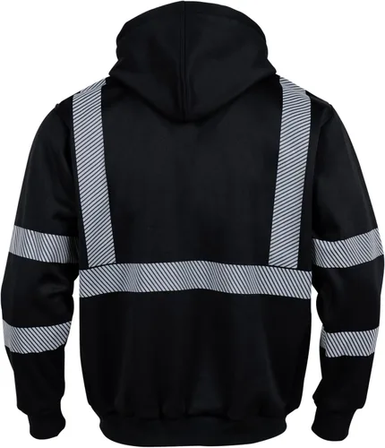 Vista 3 de VENDACE Alta visibilidad ANSI Clase 3 Reflectante de Seguridad Fleece Sudadera con capucha para hombres Hi Vis Sudaderas Chaqueta con cremallera