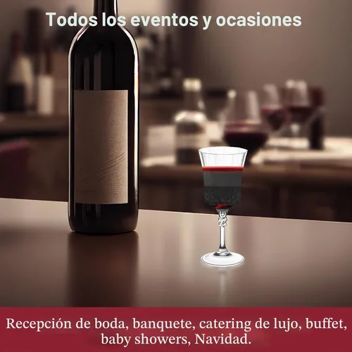 Vista 5 de Smarty Had A Party Copas de vino de plástico, paquete de 48 copas de vino desechables grandes de 11 onzas con tallo, vasos transparentes resistentes