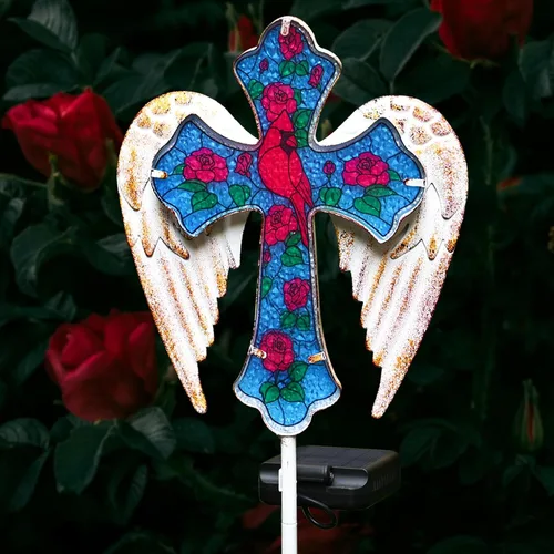 Vista 11 de YJFWAL Luz Solar de Estaca de Jardín con Cruz de Cristal, Decoraciones de Cementerio para Luces Exteriores de Tumba, Regalos Conmemorativos