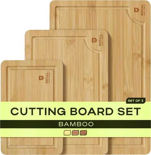 Vista 13 de ROYAL CRAFT WOOD Tabla de cortar de madera, tablas de cortar de bambú con ranura para jugo, tabla de cortar de cocina para carne, queso y verduras