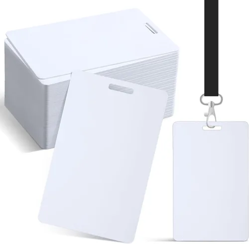 Vista 7 de Tinlade - 100 tarjetas de PVC en blanco con ranura perforadora, tarjeta de identificación Cr80, 30 mil White PVC Identification Badge Card Bulk