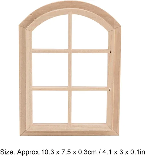 Vista 5 de Ventana de madera para casa de muñecas, escala 1/12 en miniatura, arqueada, casa de muñecas, ventana, modelo de accesorios, cubierta de golf