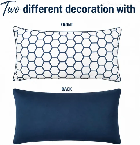 Vista 4 de Funda de almohada decorativa para sofá, funda de almohada Accent Carra, 12 x 24 pulgadas, hexagonal, geométrico, panal de abeja, azul marino