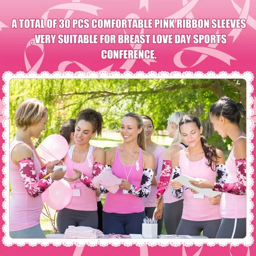 Vista 7 de Panitay 40 pares de mangas de concientización sobre el cáncer de mama, mangas de compresión para brazos, mangas de compresión para brazos, mangas