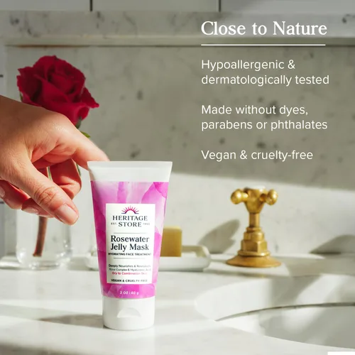 Vista 3 de HERITAGE STORE Máscara facial de gelatina de agua de rosas, tratamiento hidratante para pieles mixtas secas, la máscara facial de gel bloquea