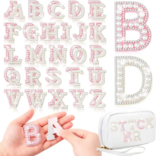 Vista 10 de WILLBOND 52 Piezas Parches Autoadhesivos de Letras con Perlas y Diamantes de Imitación A-Z Calcomanías de Letras con Diamantes de Imitación