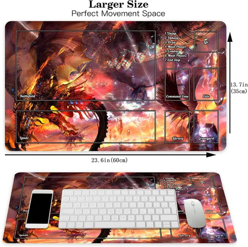 Vista 2 de MTG - Tapete de juego con zonas, Dragon Playmat TCG para MTG DTCG CCG RPG Ship Trading Card Playmats superficie de tela lisa, parte inferior de goma