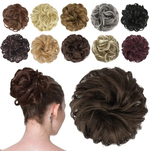 Vista 13 de FESHFEN Pieza de Cabello de Moño Desordenado - Extensiones de Coleteros de Moño de Cabello Ondulado Rizado Elástico Postizos Sintéticos para Mujeres