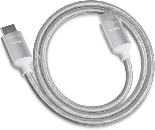 Vista 2 de Amazon Basics Cable HDMI 4K de alta velocidad de 10.2 Gbps con cable trenzado, 3 pies, color plateado