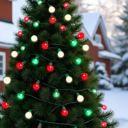 Vista 7 de 100 luces LED de 50 pies de globo de Navidad para exteriores, luces redondas G30 de Navidad pequeñas, conectables impermeables, para patio, aleros