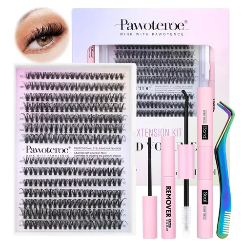 Vista 39 de Kit de Extensión de Pestañas Pawotence DIY 280 piezas, Kit de Racimos de Pestañas Individuales 20D y 30D Naturales 9-15mm, Kit de Extensiones