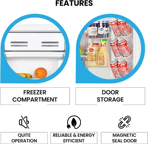 Vista 5 de Koolatron Refrigerador compacto con congelador, 3.2 pies cúbicos (91L), blanco, diseño de respaldo plano que ahorra espacio, puerta reversible