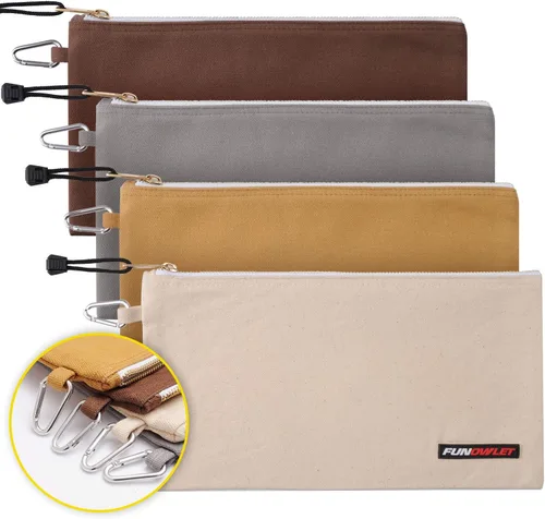 Vista 7 de FunOwlet Bolsa de herramientas de lona con cremallera, bolsa de herramientas resistente con mosquetón, organizador de almacenamiento multiusos