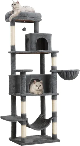 Vista 11 de Árbol para gatos de 54 pulgadas, torre alta para gatos con hamaca, condominio y almohadilla para rascar, casa para gatos con percha de felpa