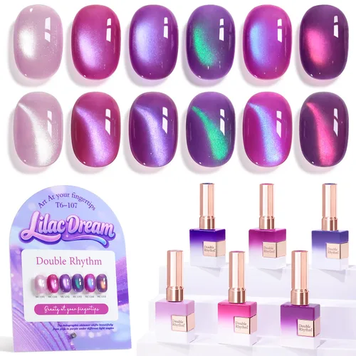 Vista 37 de Double Rhythm - Juego de esmalte de uñas de gel ojo de gato de 6 unidades, mismo color, misma botella, 14.8 ml, brillo con glitter, con imán Aurora