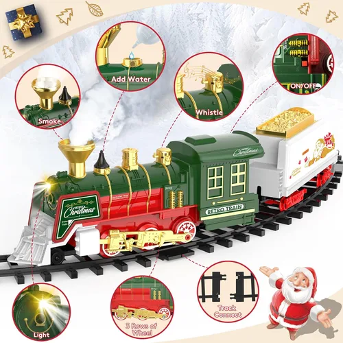 Vista 2 de TERRAMUS Juego de tren de Navidad – Juguetes de tren colgante con luz ahumada y sonido para niños y niñas, juego de tren alrededor debajo del árbol