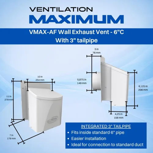 Vista 2 de Ventilation Maximum AF6-C - Cubierta de ventilación para secadora de pared exterior de 6 pulgadas, ventilador exterior de baño y entrada y escape