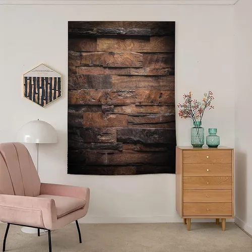 Vista 3 de Cortinas opacas ajustables, cortinas opacas portátiles de chocolate, madera oscura áspera, impresión de madera dura, para sala de estar, dormitorio