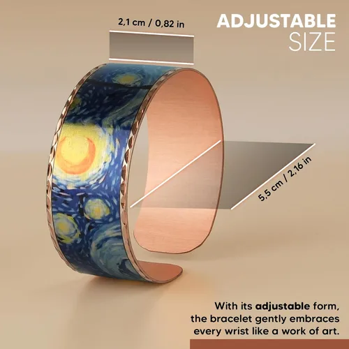 Vista 3 de Moreni Pulsera de cobre para mujer con caja de regalo de madera, regalo de joyería hecha a mano elegante y atemporal inspirado en el arte