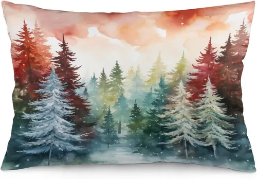Vista 34 de Protector de almohada de árboles de pino de Navidad rojo y verde de 12 x 20 pulgadas, funda de cojín de vacaciones de invierno, funda de almohada