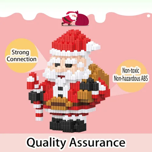 Vista 6 de Bloques apilables de Navidad compatibles con Lego, Navidad, Papá Noel, juego de microbloques de construcción, caja de regalo de Año Nuevo, regalos