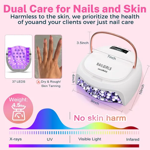Vista 5 de NAILGIRLS Lámpara de uñas LED UV de 80 W, pantalla LCD con sensor automático, luz UV para uñas de gel con 4 temporizadores de curación flash