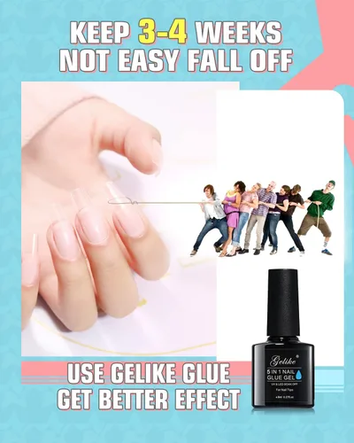 Vista 3 de Gelike EC Kit de puntas de gel suave de almendra mediana con gel de pegamento de uñas 6 en 1
