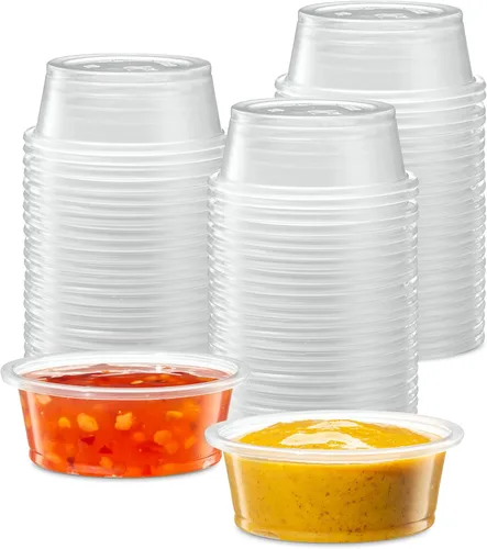 Vista 10 de {1 onza, 200 tazas} Vasos de plástico transparente para porciones sin tapas, pequeños recipientes para control de porciones, chupitos de gelatina