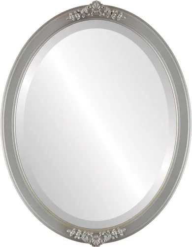 Vista 29 de Espejo de pared biselado ovalado para decoración del hogar, estilo Athena, negro plateado, dimensiones exteriores de 14 x 18 pulgadas