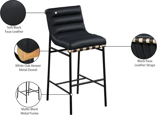 Vista 7 de Meridian Furniture 846Black-C Burke Collection Modern Taburete de bar contemporáneo con cuero vegano negro suave, marco de metal negro mate