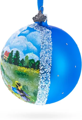 Vista 2 de Amapolas Salvajes Pintura Bola de Vidrio Adorno de Navidad 4 Pulgadas