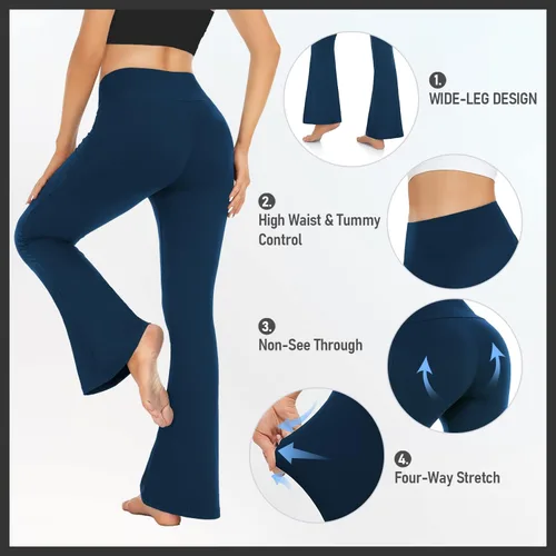 Vista 3 de MOREFEEL Pantalones de yoga con corte de bota para mujer, leggings acampanados para mujer, leggings activos de cintura alta, pantalones de vestir